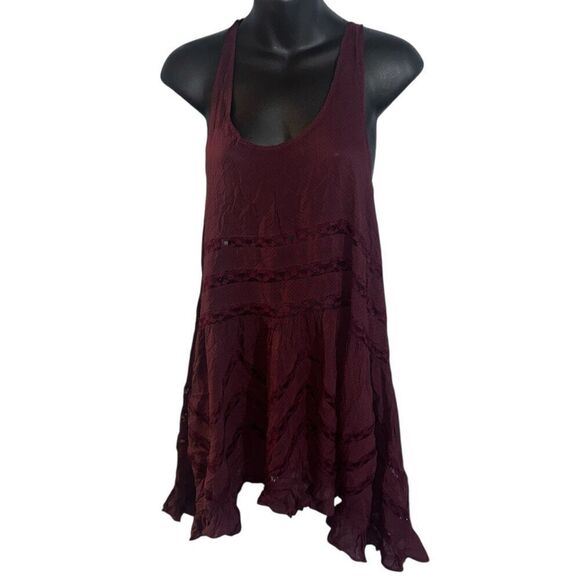 BEAUTIFUL Free People Voile and Lace Trapeze Slip dress size SP Burgundy COLORED - Picture 1 of 8